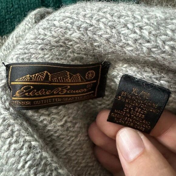 Vintage 1990s Eddie Bauer Mens Striped Wool Cowl Neck Chunky Sweater XL - Picture 3 of 7